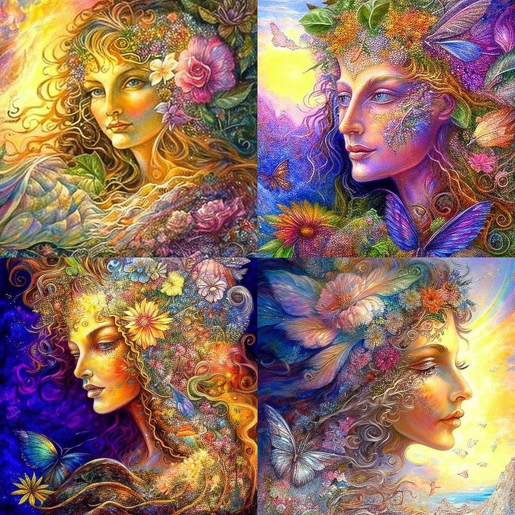 Josephine Wall style, Midjourney V4, render 1 of 4