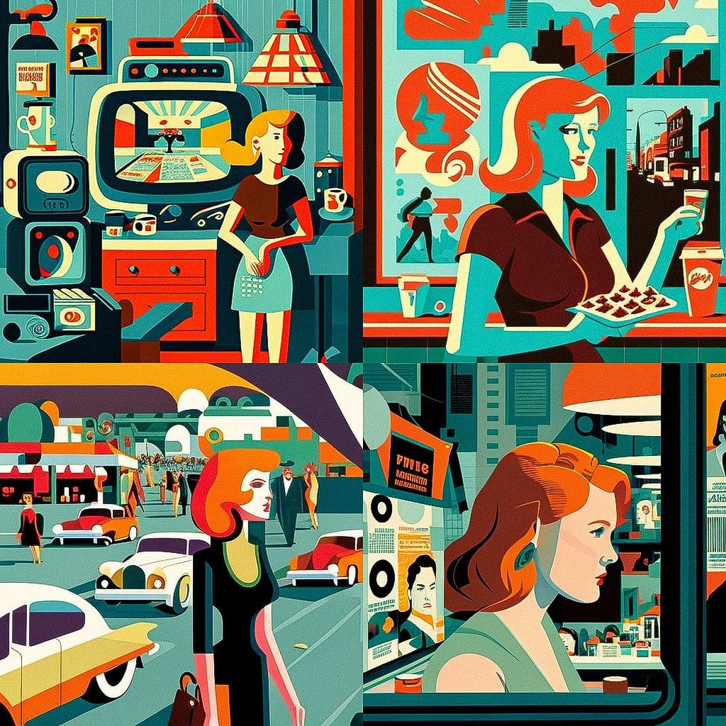 Josh Agle style, Midjourney V4, render 1 of 4