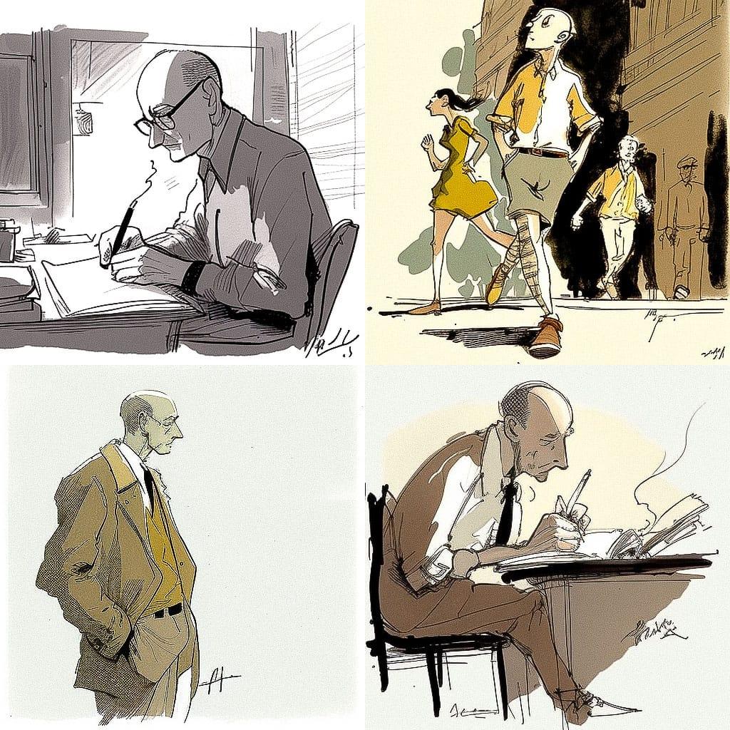 Jules Feiffer style, Midjourney V4, render 1 of 4