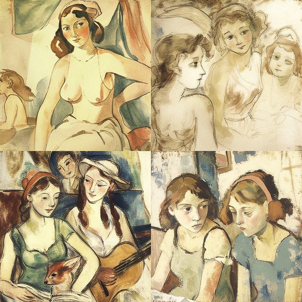Jules Pascin style, Midjourney V4, render 1 of 4