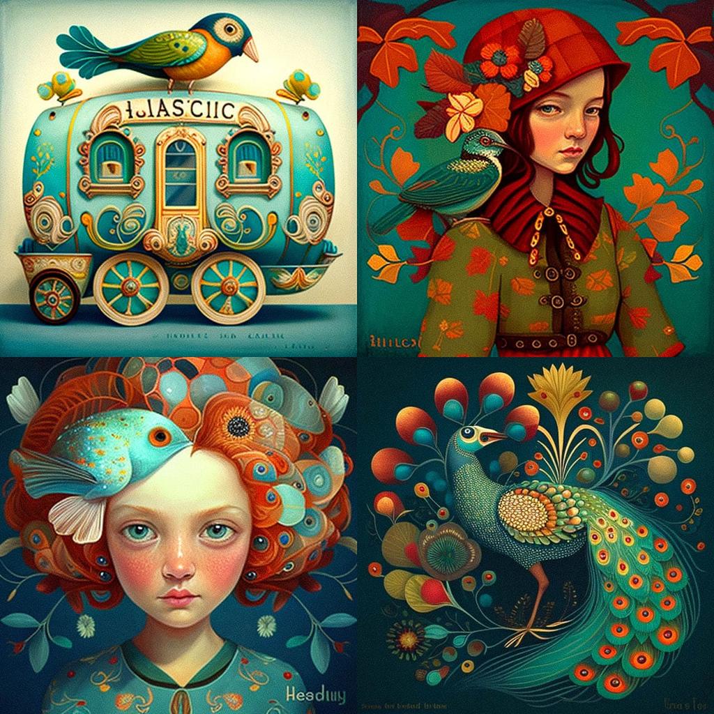 Julie Paschkis style, Midjourney V4, render 1 of 4