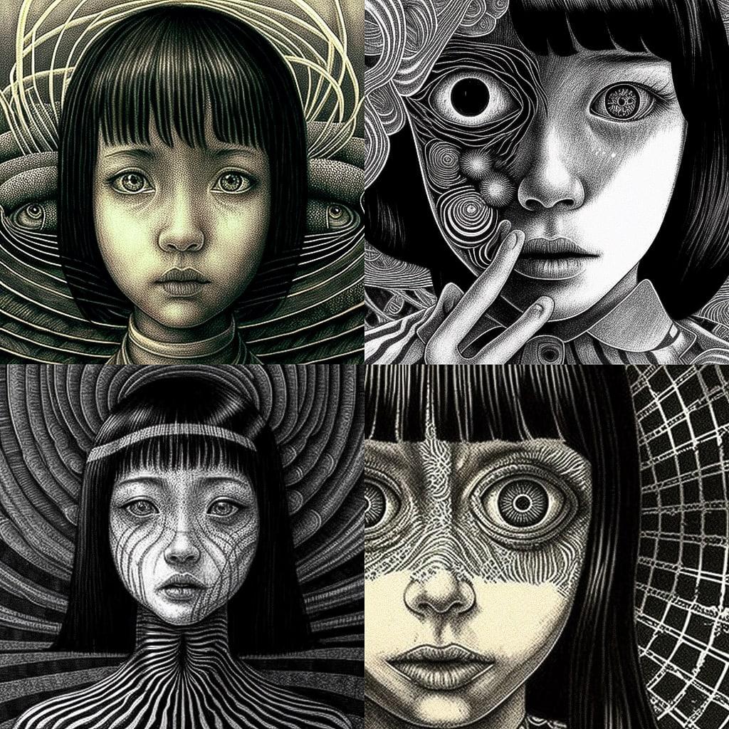 Junji Ito style, Midjourney V4, render 1 of 4