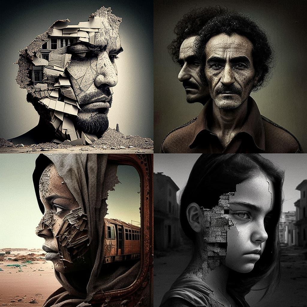 Kader Attia style, Midjourney V4, render 1 of 4