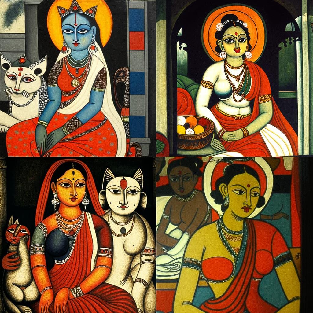 Kalighat painting style, Midjourney V4, render 1 of 4