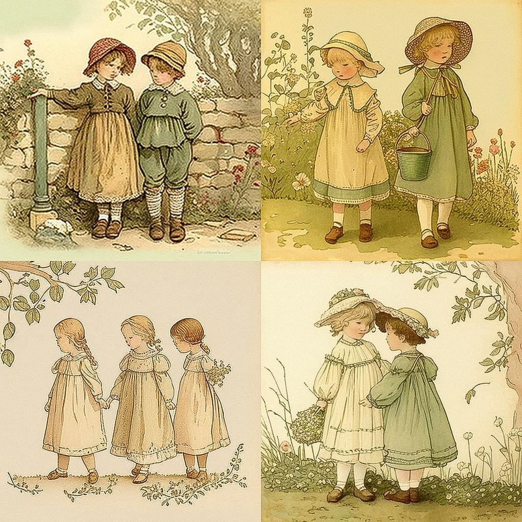 Kate Greenaway style, Midjourney V4, render 1 of 4