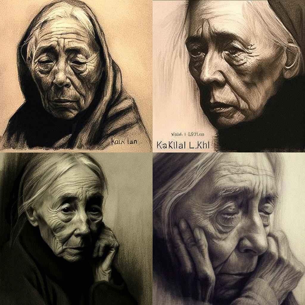 Kathe Kollwitz style, Midjourney V4, render 1 of 4