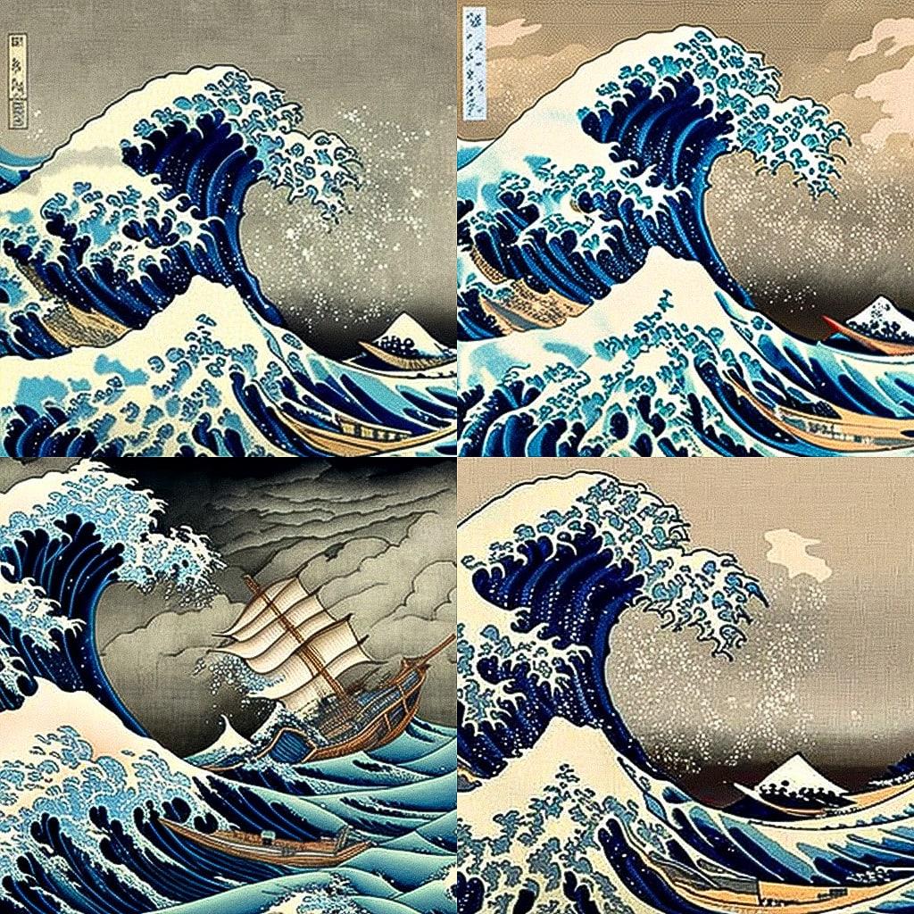 Katsushika Hokusai style, Midjourney V4, render 1 of 4