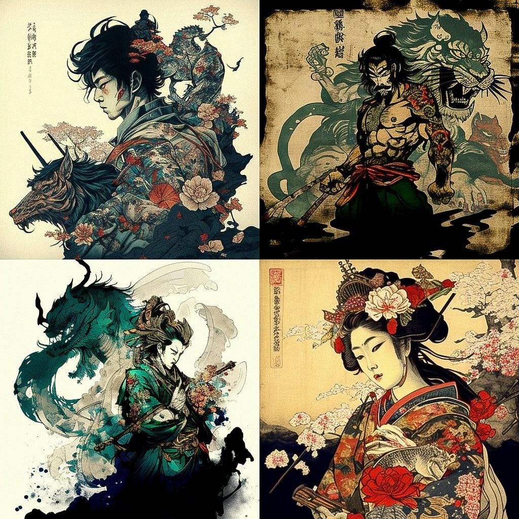 Kawanabe Kyosai style, Midjourney V4, render 1 of 4