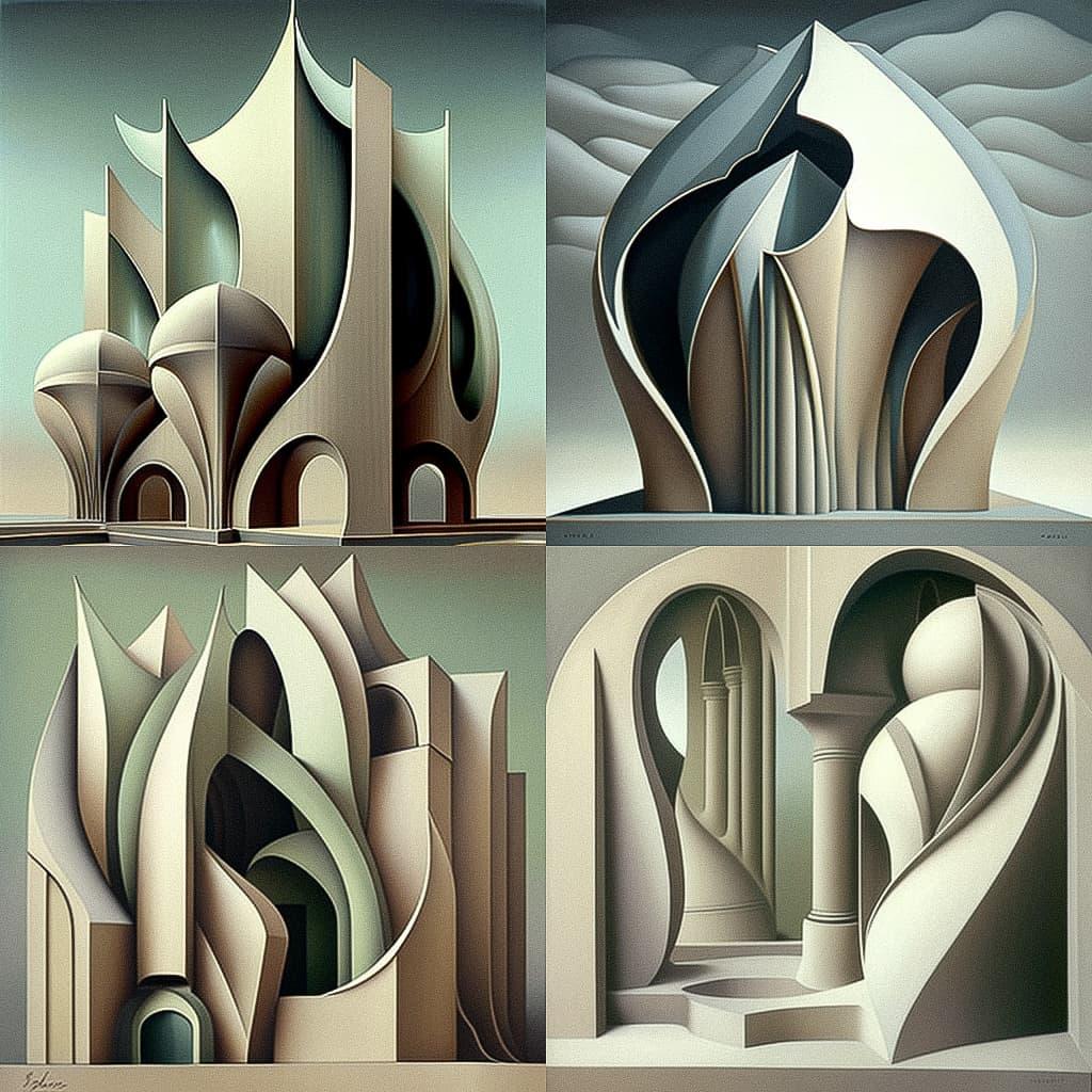 Kay Sage style, Midjourney V4, render 1 of 4