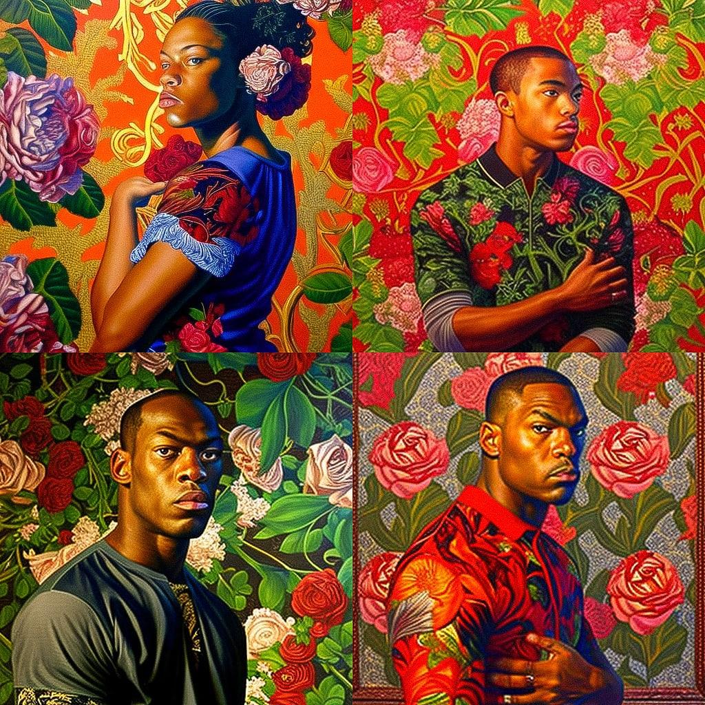 Kehinde Wiley style, Midjourney V4, render 1 of 4
