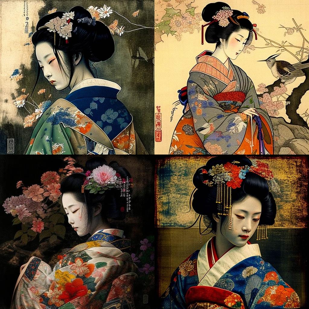 Keisai Eisen style, Midjourney V4, render 1 of 4