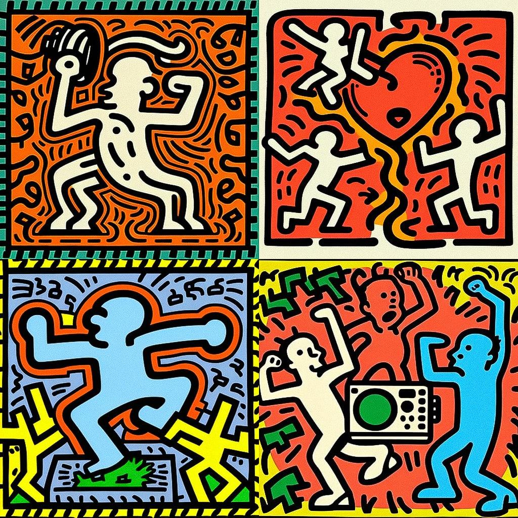 Keith Haring style, Midjourney V4, render 1 of 4