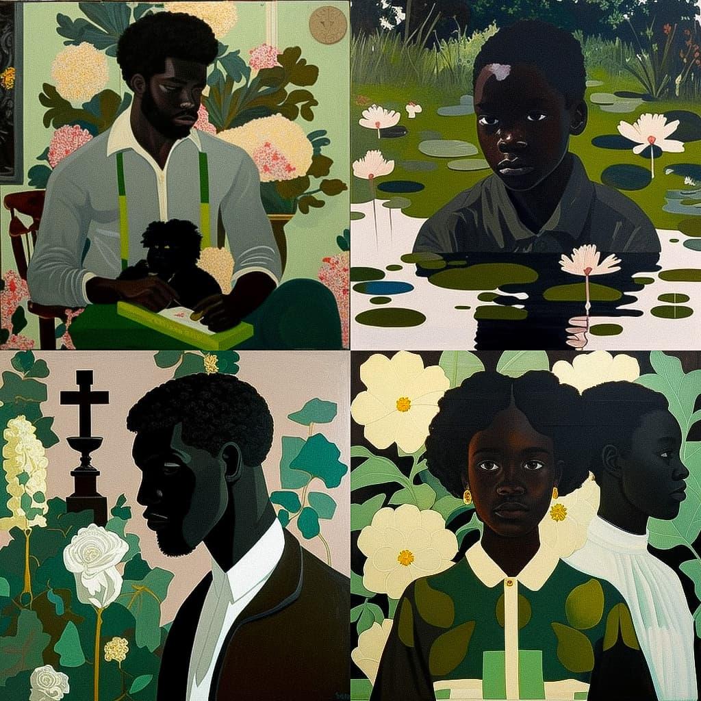 Kerry James Marshall style, Midjourney V4, render 1 of 4