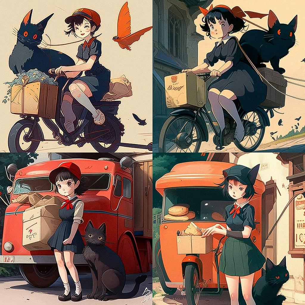 Kiki's Delivery Service style, Midjourney V4, render 1 of 4