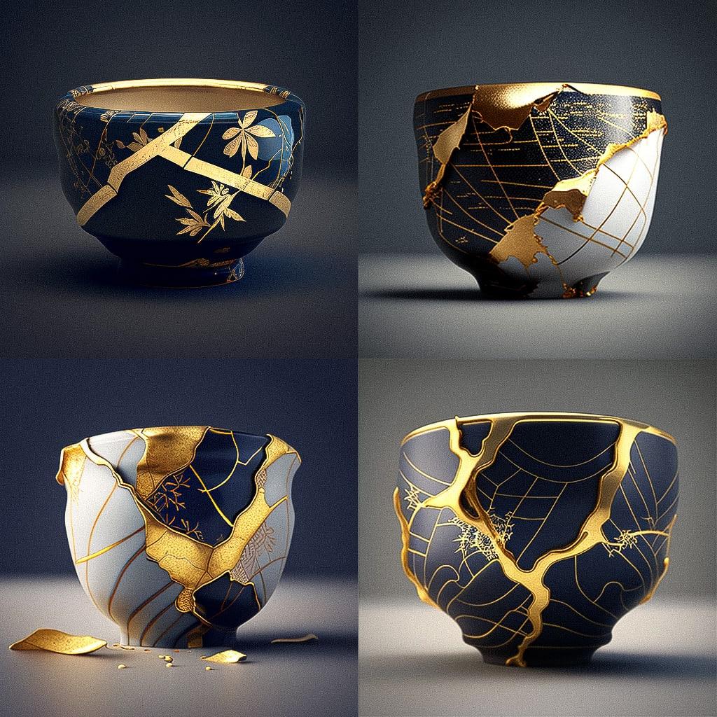 Kintsugi style, Midjourney V4, render 1 of 4
