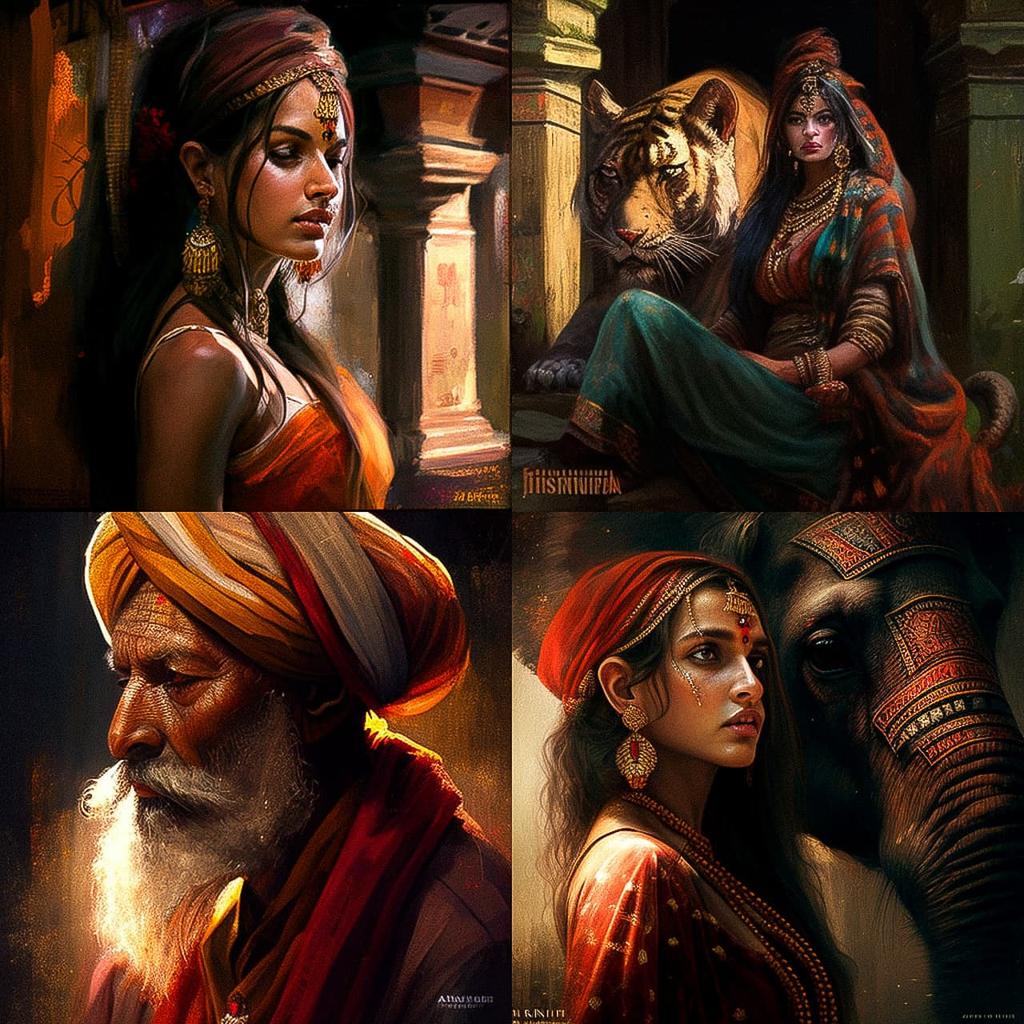 Kishangarh painting style, Midjourney V4, render 1 of 4