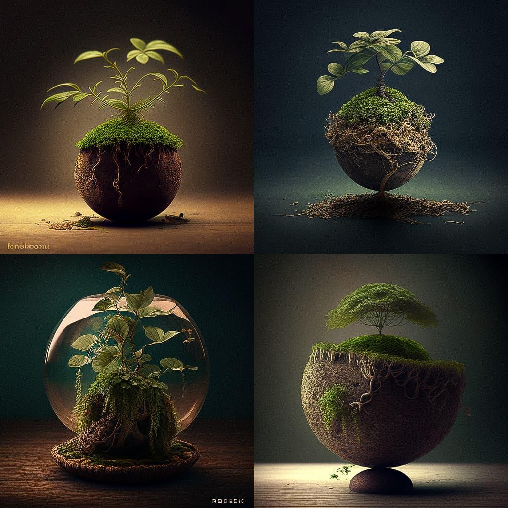 Kokedama style, Midjourney V4, render 1 of 4
