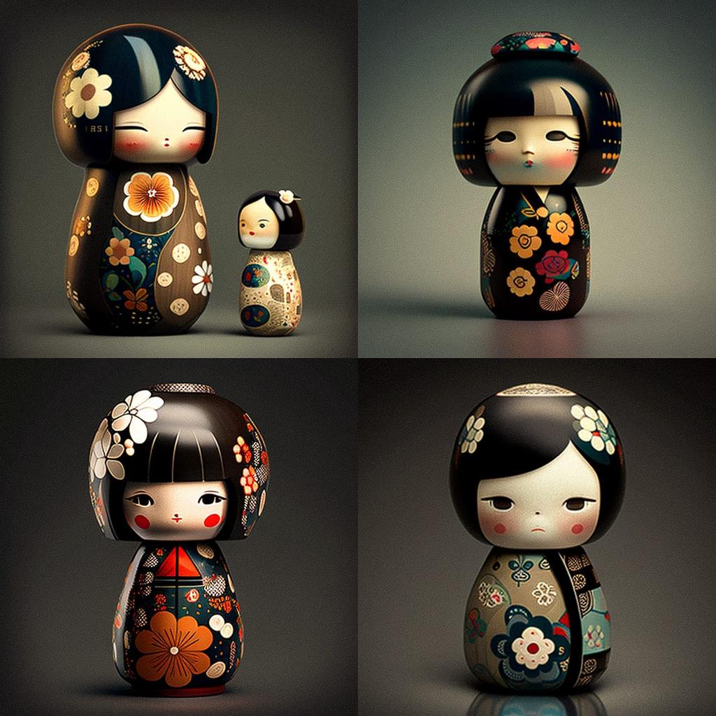 Kokeshi doll style, Midjourney V4, render 1 of 4