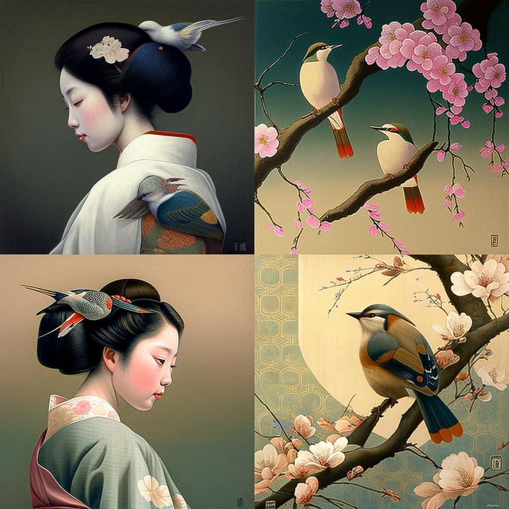 Koson Ohara style, Midjourney V4, render 1 of 4