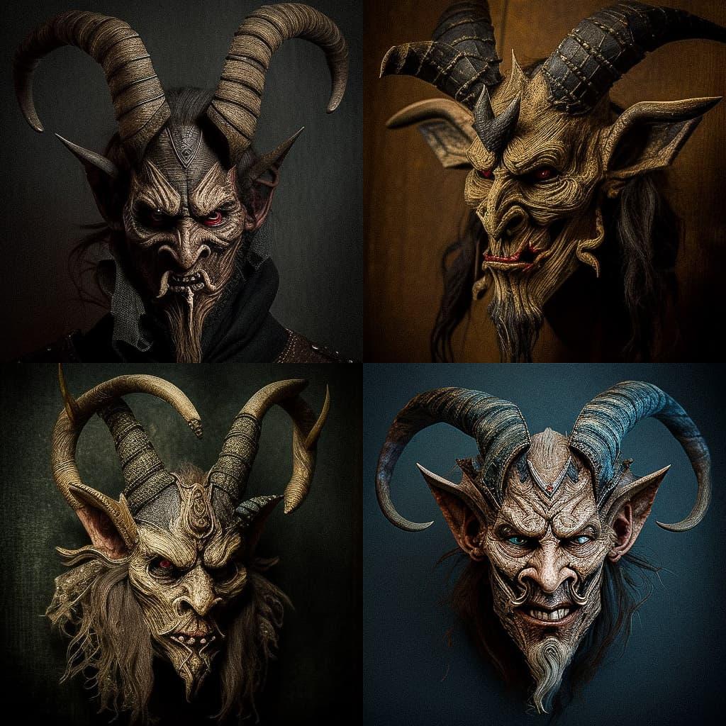Krampusnacht festival mask style, Midjourney V4, render 1 of 4
