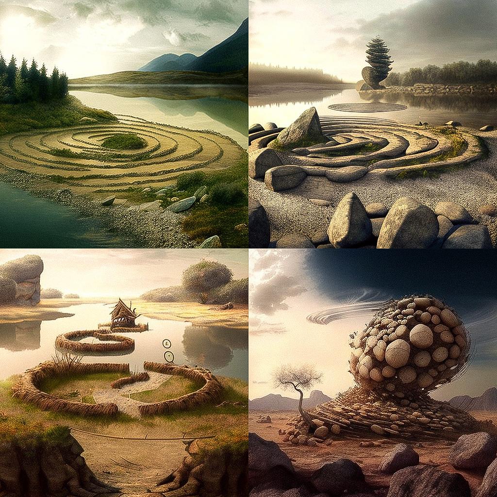 Land art style, Midjourney V4, render 1 of 4