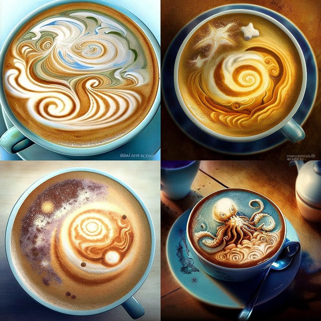 Latte art style, Midjourney V4, render 1 of 4
