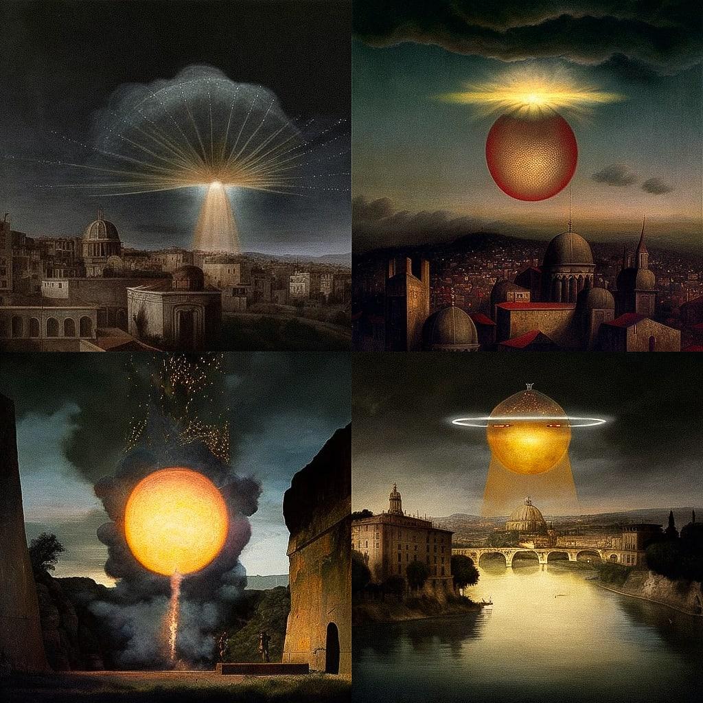 Laurent Grasso style, Midjourney V4, render 1 of 4