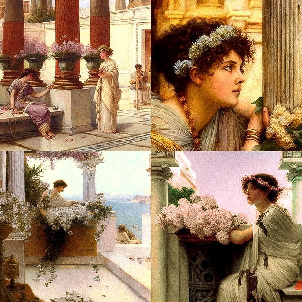Lawrence Alma-Tadema style, Midjourney V4, render 1 of 4