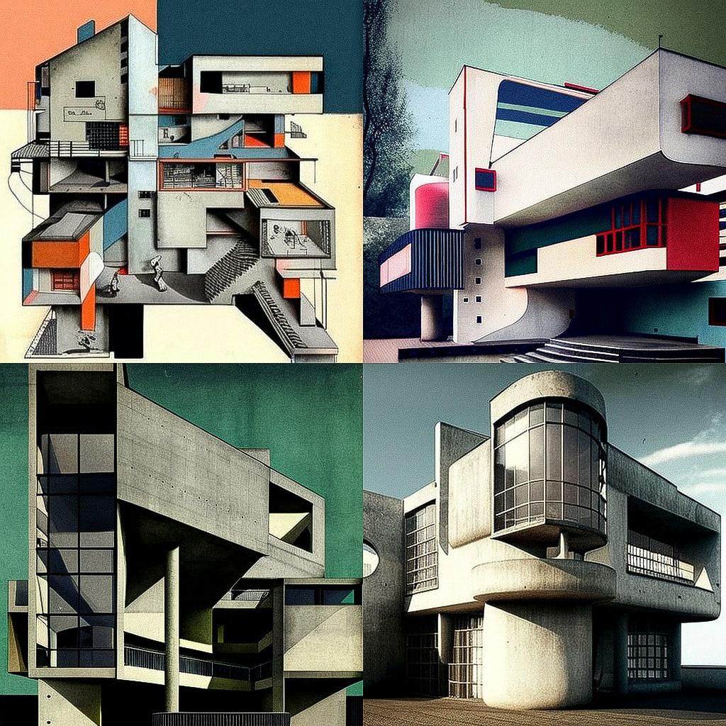 Le Corbusier style, Midjourney V4, render 1 of 4