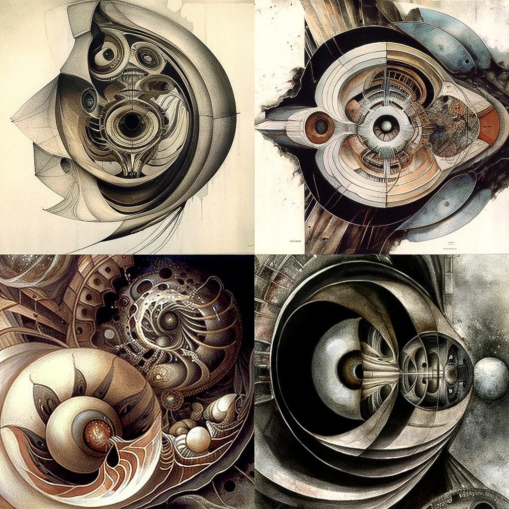 Lee Bontecou style, Midjourney V4, render 1 of 4