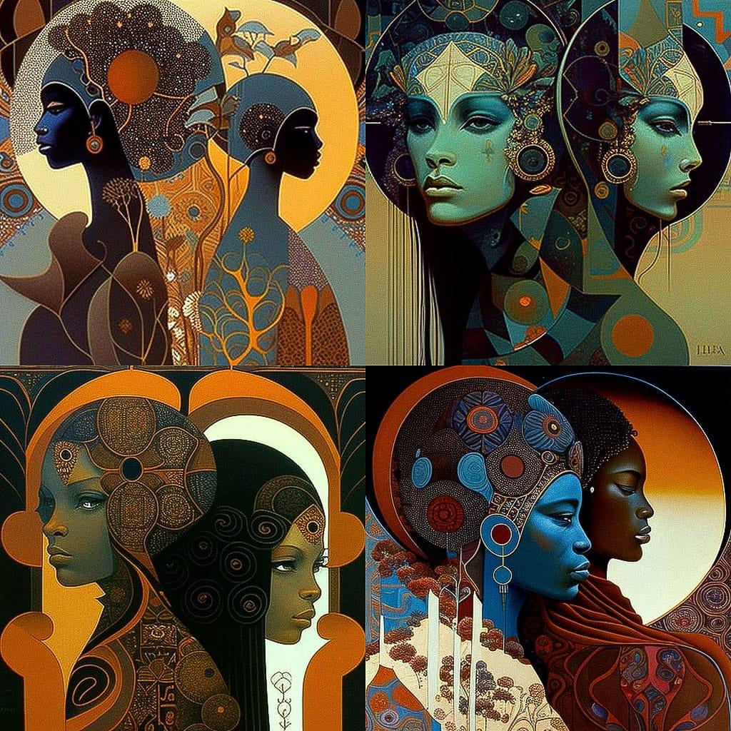 Leo and Diane Dillon style, Midjourney V4, render 1 of 4