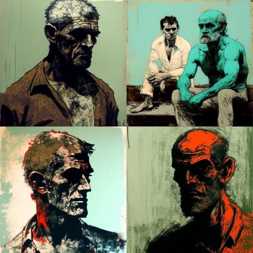 Leon Golub style, Midjourney V4, render 1 of 4