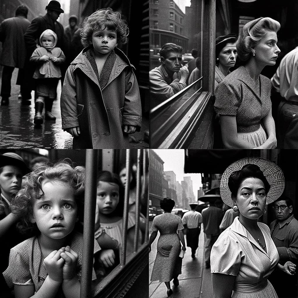 Leonard Freed style, Midjourney V4, render 1 of 4
