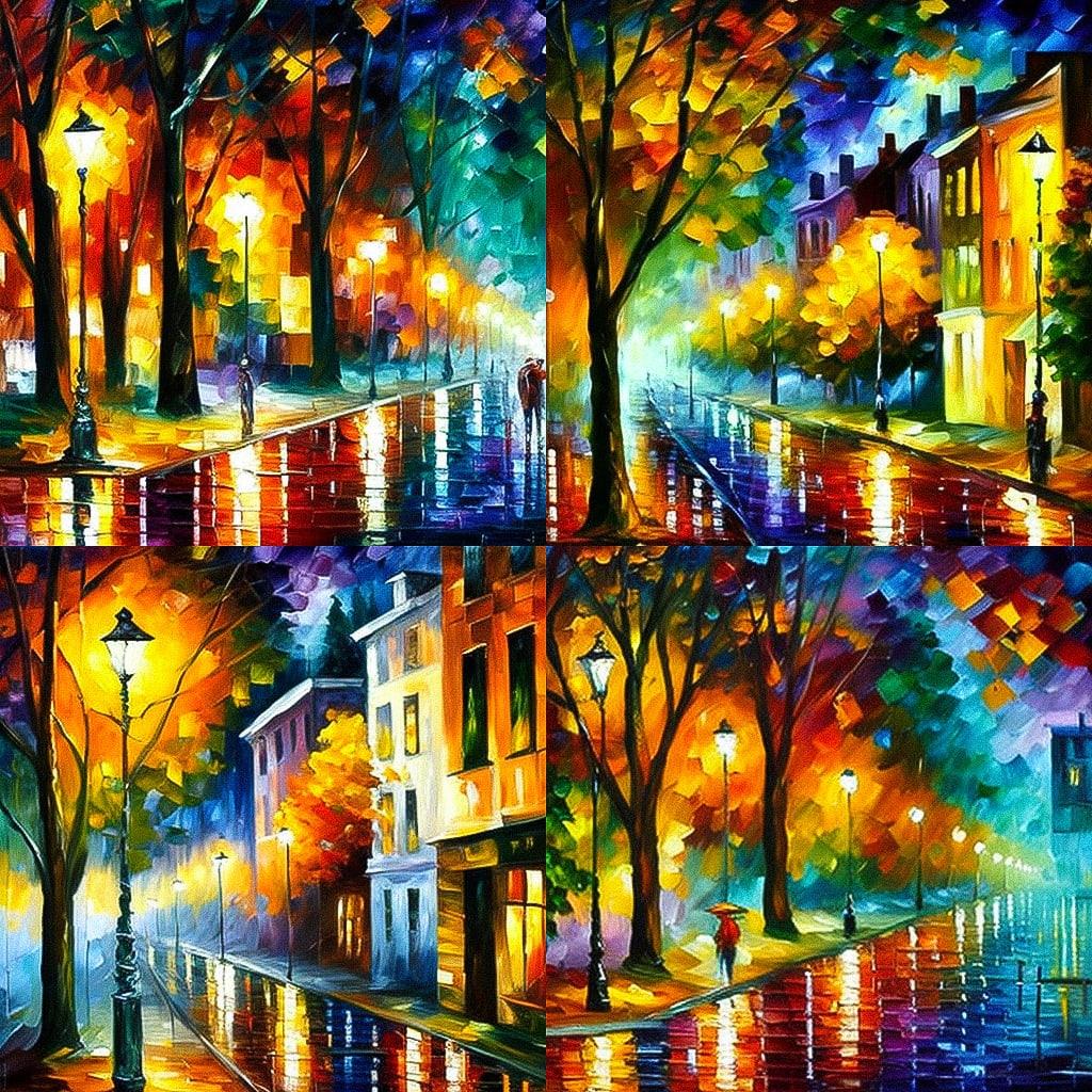 Leonid Afremov style, Midjourney V4, render 1 of 4