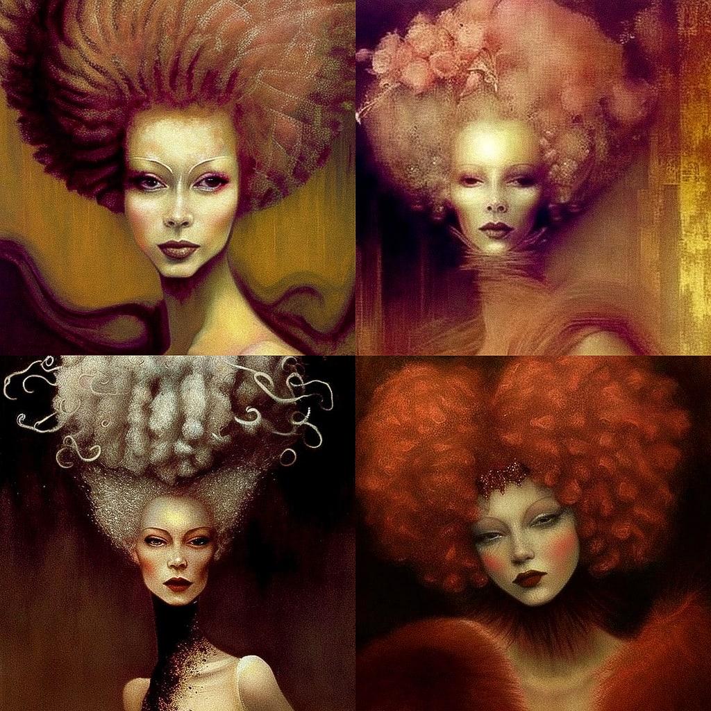 Leonor Fini style, Midjourney V4, render 1 of 4