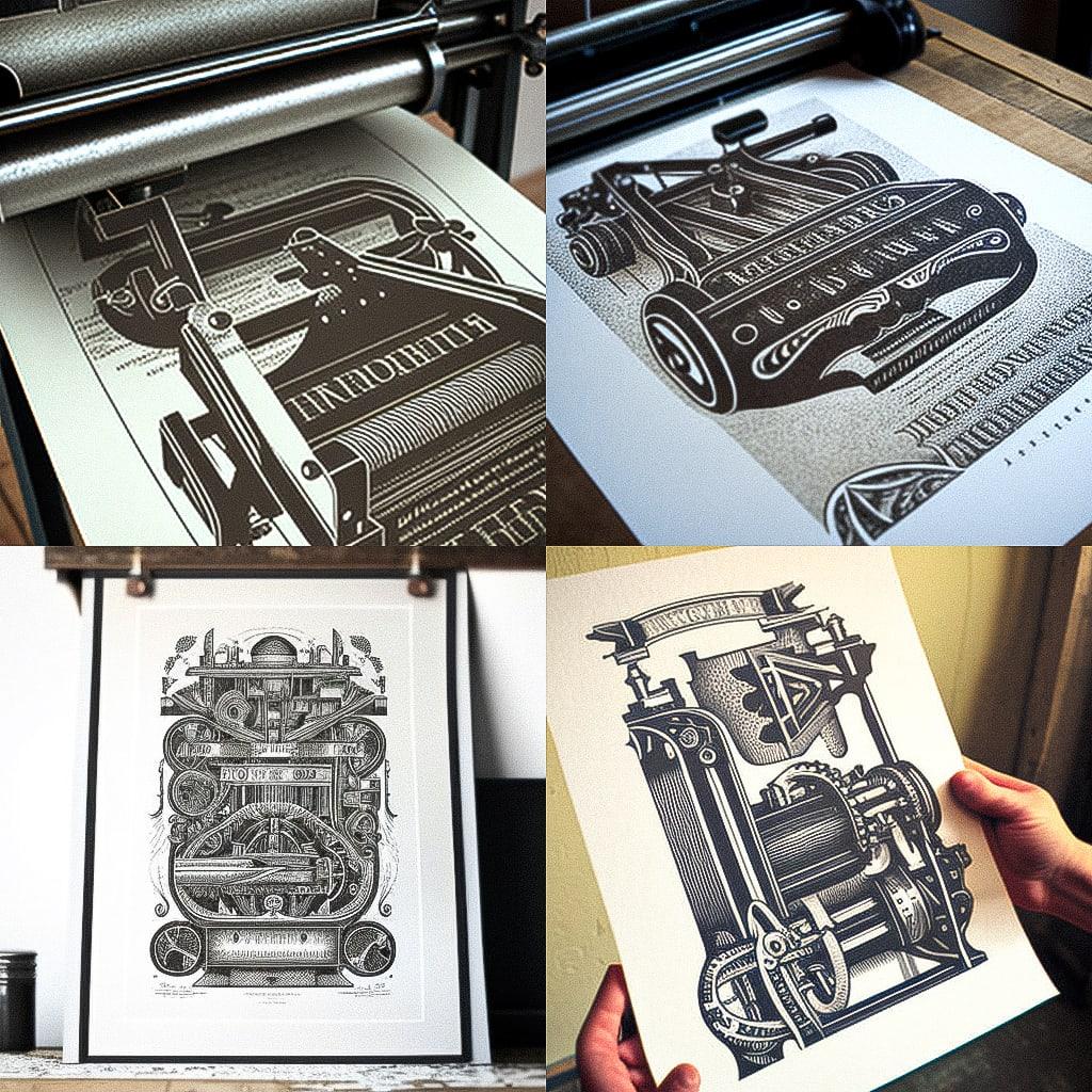 Letterpress print style, Midjourney V4, render 1 of 4