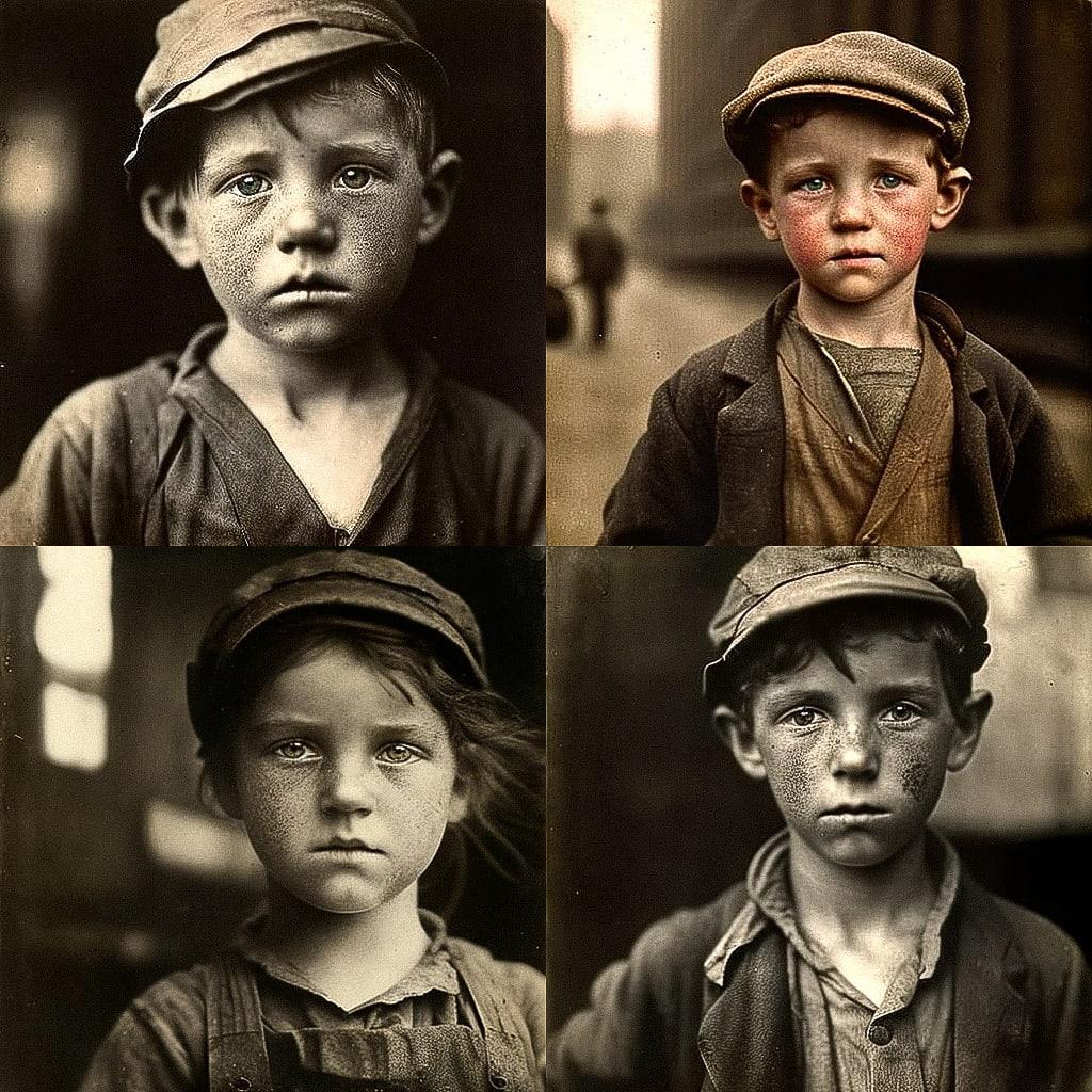 Lewis Hine style, Midjourney V4, render 1 of 4