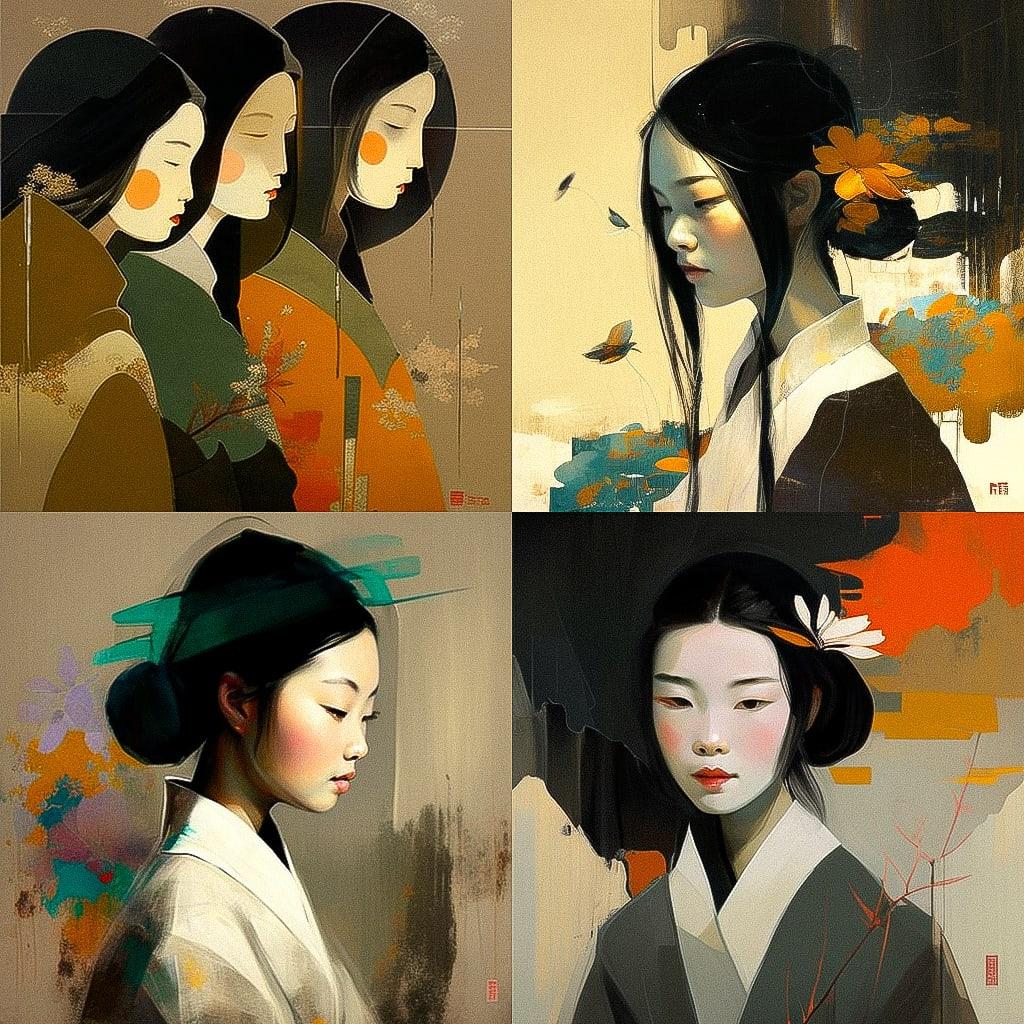 Lin Fengmian style, Midjourney V4, render 1 of 4