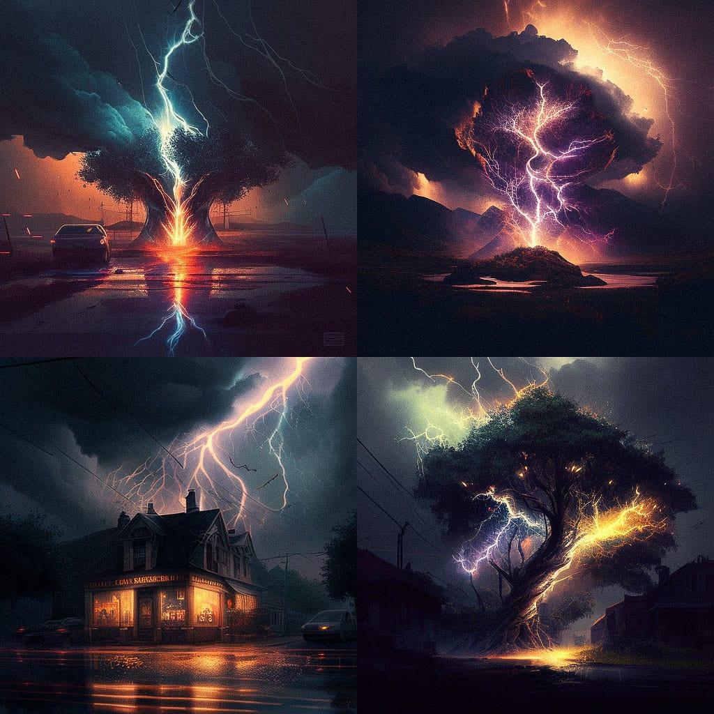 Lit by lightning style, Midjourney V4, render 1 of 4