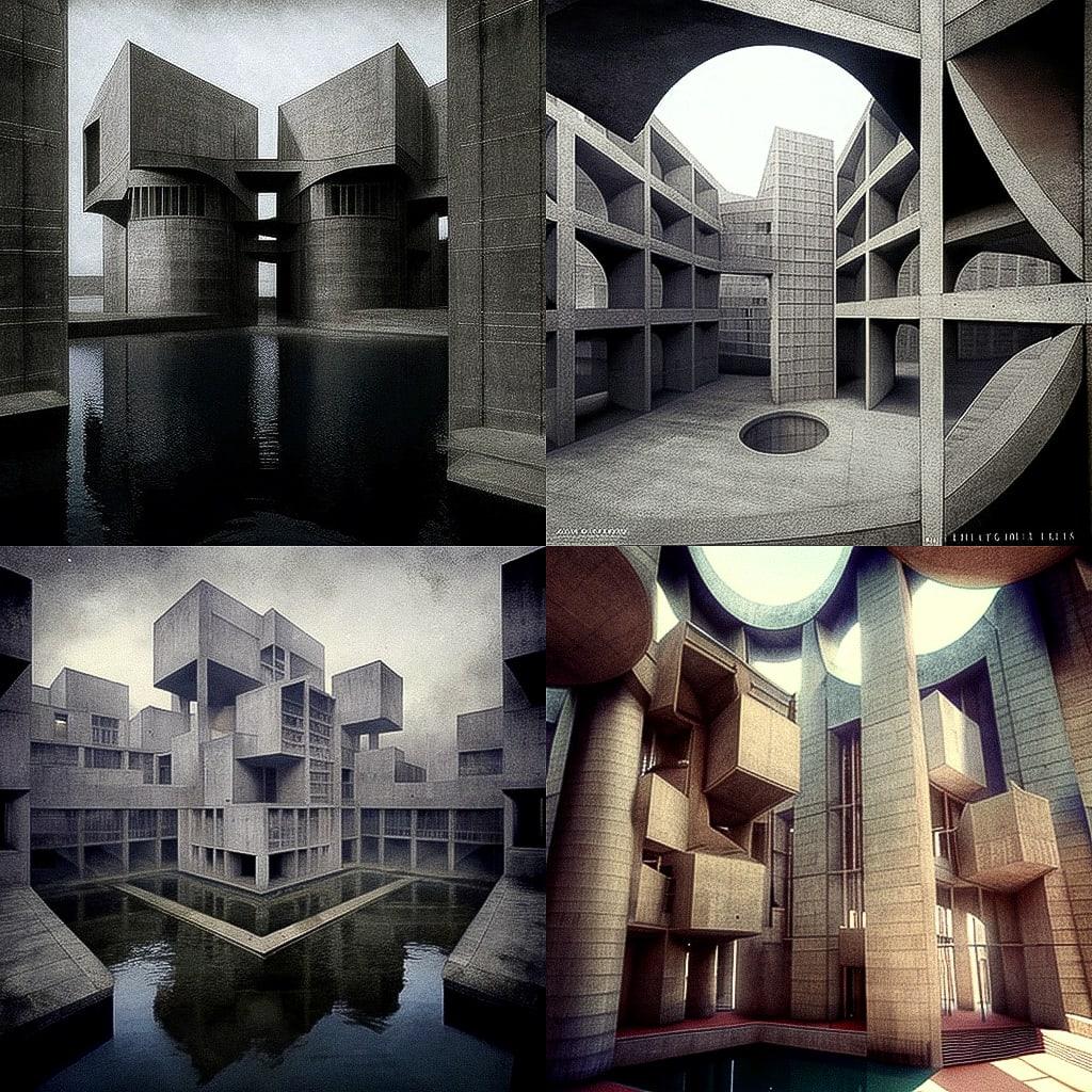 Louis Kahn style, Midjourney V4, render 1 of 4