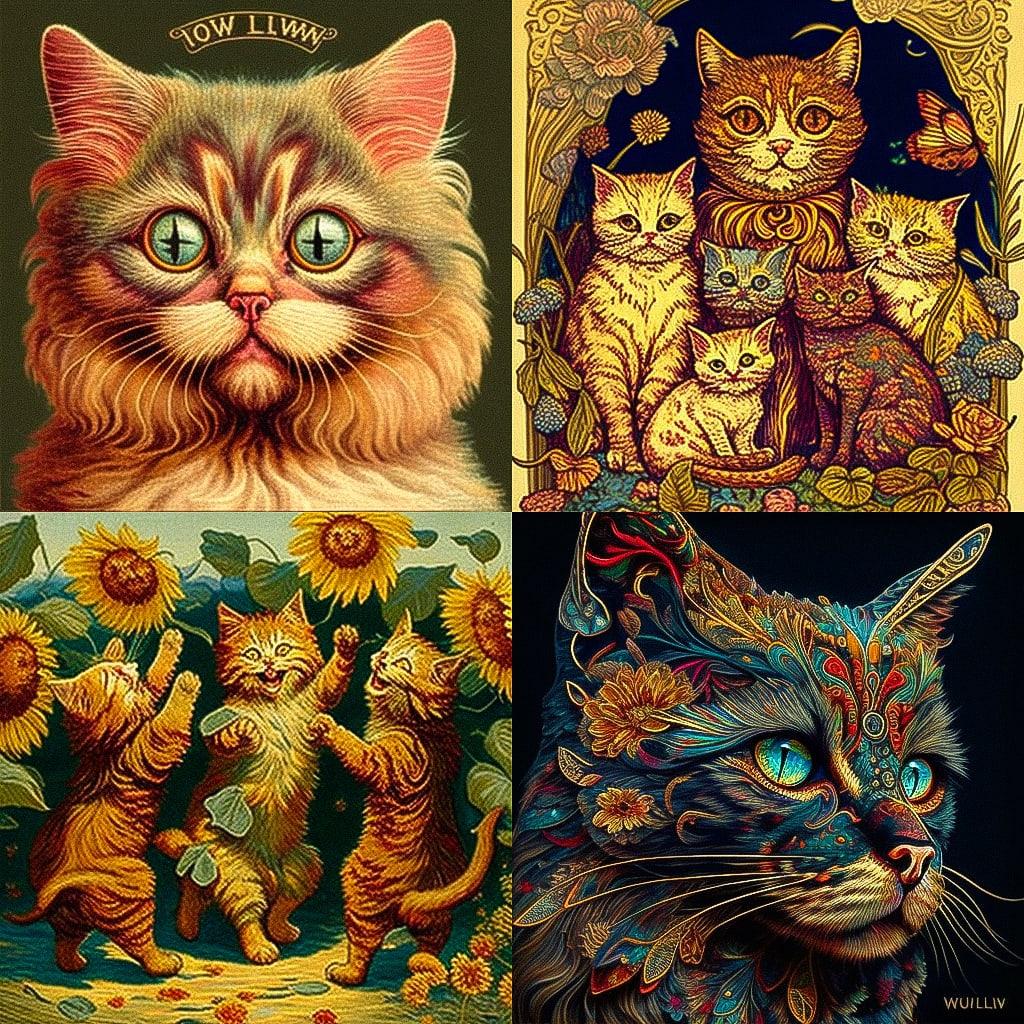 Louis Wain style, Midjourney V4, render 1 of 4