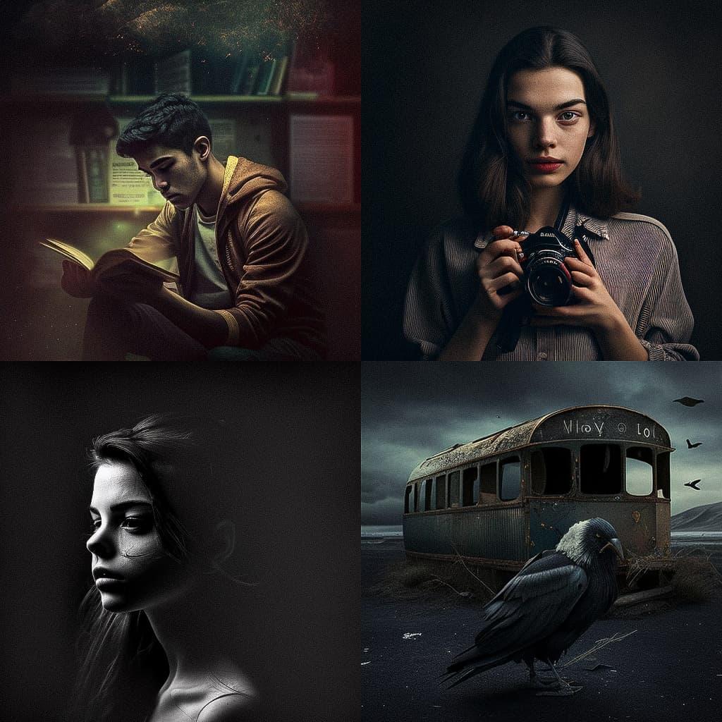 Low key photography style, Midjourney V4, render 1 of 4