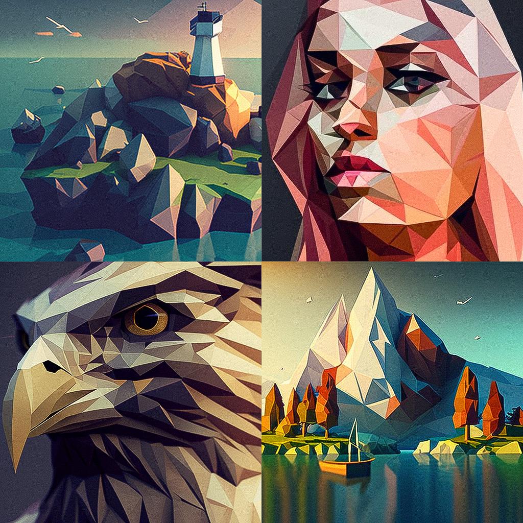 Low-poly style, Midjourney V4, render 1 of 4