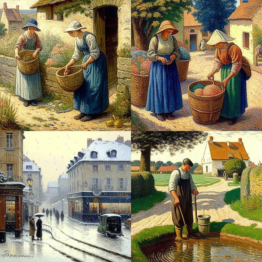 Lucien Pissarro style, Midjourney V4, render 1 of 4
