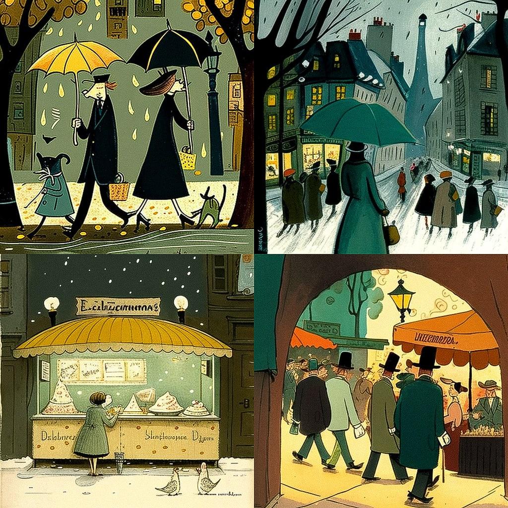 Ludwig Bemelmans style, Midjourney V4, render 1 of 4