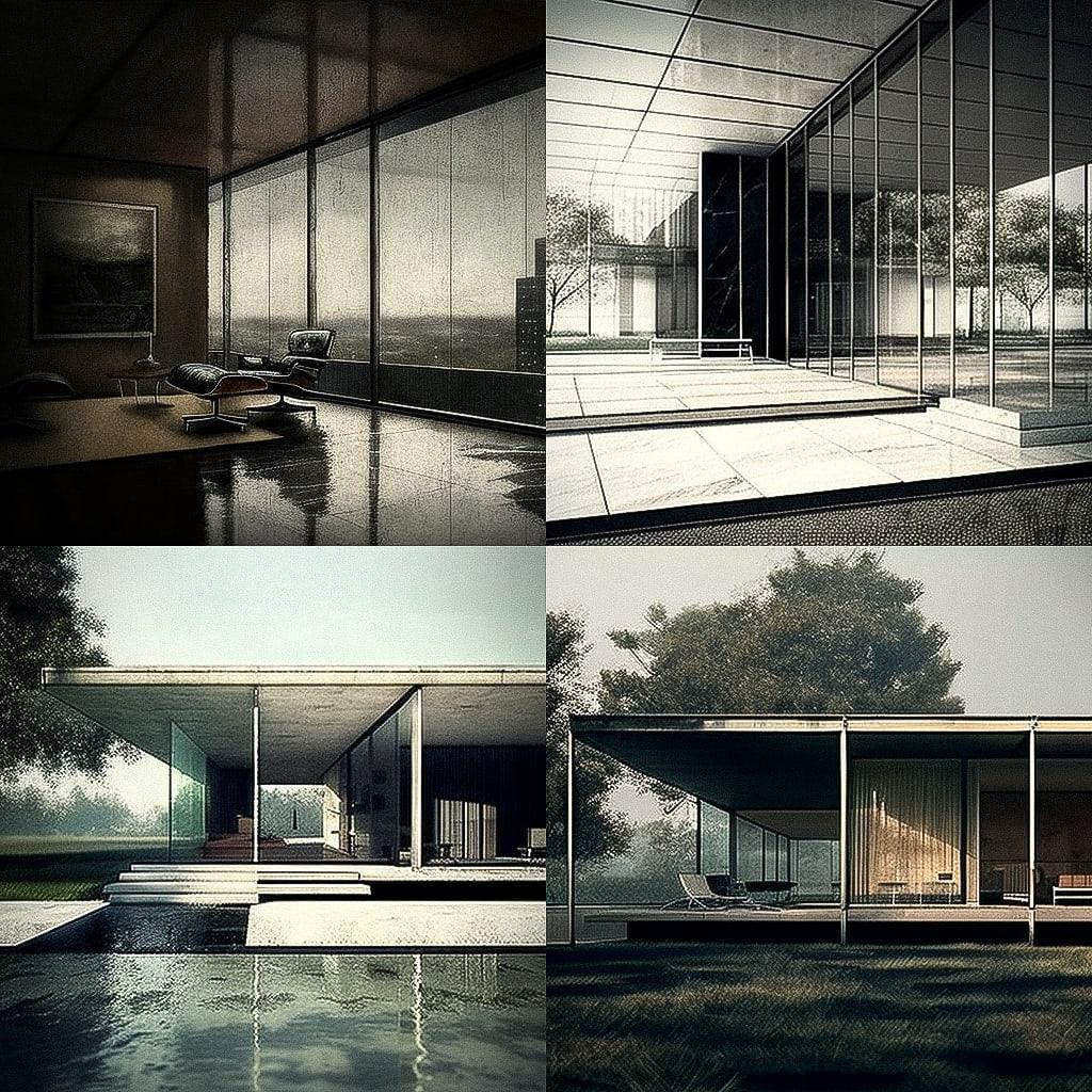 Ludwig Mies van der Rohe style, Midjourney V4, render 1 of 4