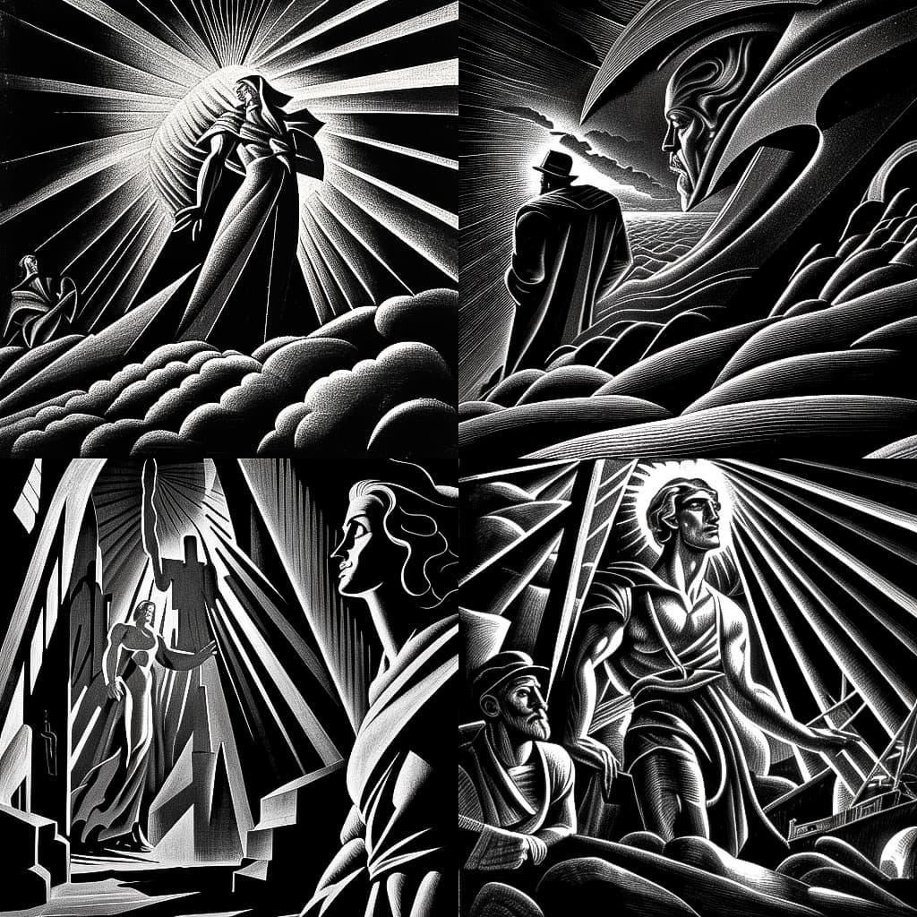 Lynd Ward style, Midjourney V4, render 1 of 4