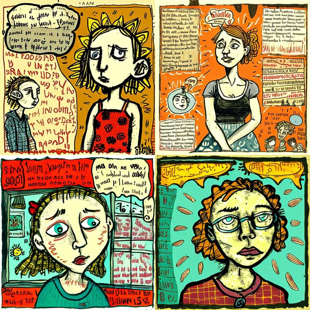 Lynda Barry style, Midjourney V4, render 1 of 4