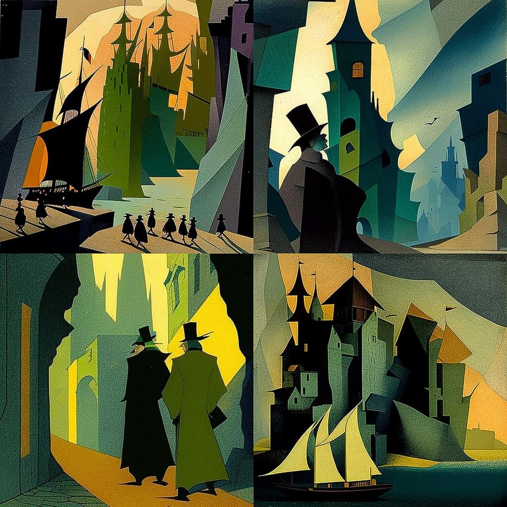 Lyonel Feininger style, Midjourney V4, render 1 of 4