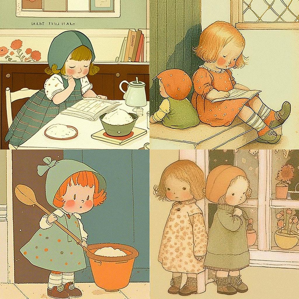 Mabel Lucie Attwell style, Midjourney V4, render 1 of 4
